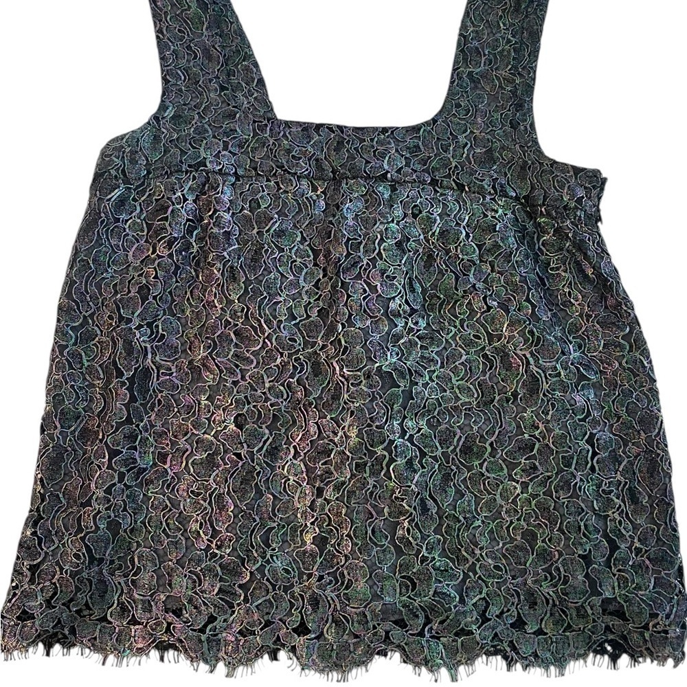 CHANEL Black Iridescent Lace Tank Top